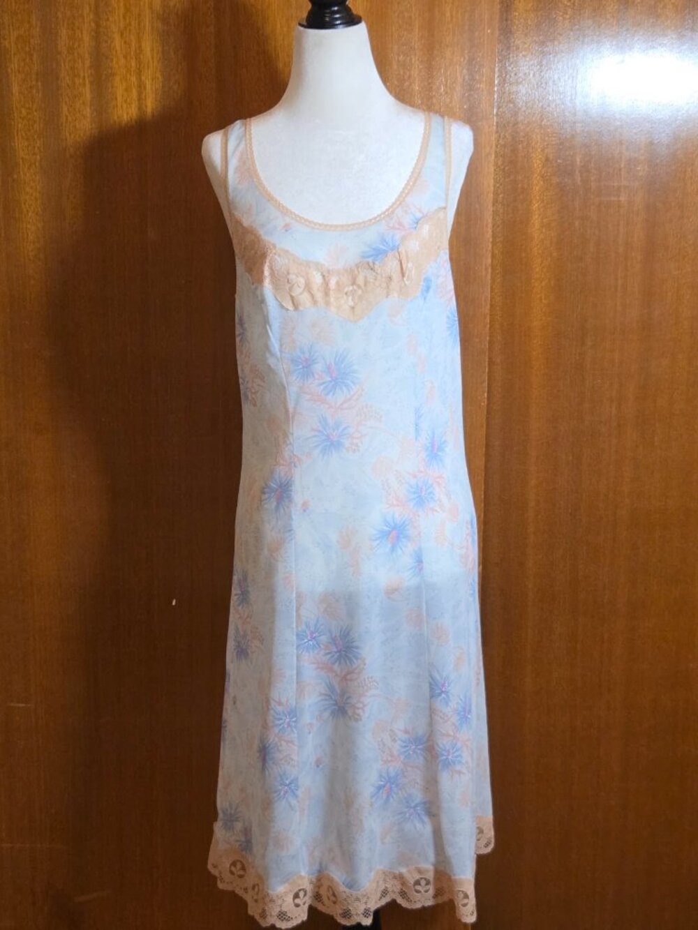 VTG 70s Italian Lace Trim Floral Nightgown Slip Dress - M